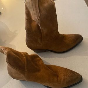 Tan suede golden goose mid calf boots